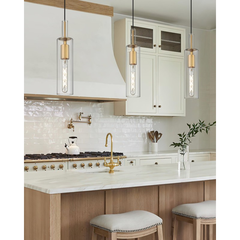 AUTELO 3-Pack Pendant Lights Kitchen Island, Brushed Gold Pendant Light