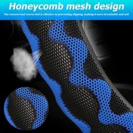 Sandfren Carbon Fiber Car Steering Wheel Cover, Breathable Leather Honeycomb Vehicle Steering Wheel Cover with Honeycomb Hole, Soft Non Slip Auto Steering Wheel Protector, Universal Fit (Blue)