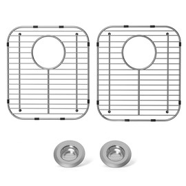 4Pack Stainless Steel Sink Protectors for Kitchen Sink, 13.1"x11.6"x1" Sink Grid Universal with Rear Drain, Rust-Resistant Metal Sink Rack for Bottom of Sink with Sink Strainers (Rear Drain/Set 2)