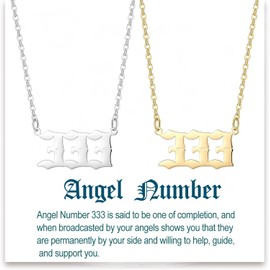 LAOYOU Angel Number Necklace For Women Men, 2pcs Pack 333 Necklace Gold Silver Hypoallergenic Non Tarnish Small Dainty Choker Long Chain Layered Pendant Stainless Steel Angle Numbers Jewelry