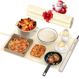 Electric Food Warming Mat Tray Warmer for Party Buffet Servers Hot Logic Heating Heater Full Surface Keep Warm, Rollable Portable, Premium Silicone, Partition Heating, Auto Shut Off - Cream