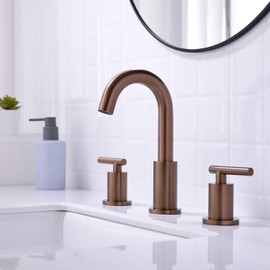 TRUSTMI 2 Handle 8 Inch Widespread Bathroom Sink Faucet with Overflow Pop Up Drain Assembly 3 Piece Brown Bronze Vanity Tap with cUPC Water Supply Lines, Brass, Brushed Rose Gold