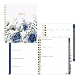 Blueline® 2025 Abstract Floral Weekly/Monthly Planner, 12 Months, January to December, Gold Twin-Wire Binding, 11" x 8.5", Blue, Bilingual (C37110B.01-25)