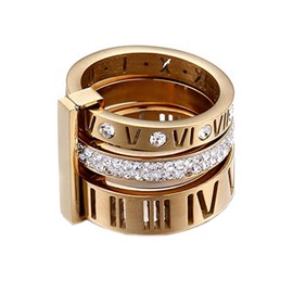 PAMTIER Women's Stainless Steel with Zirconia Roman Numerals 3 in 1 Ring Gold Size 8.75