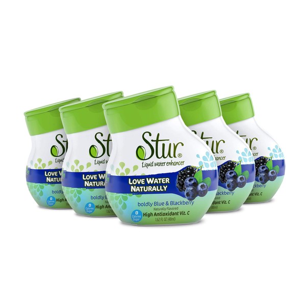 Stur - Blue and Blackberry, Natural Water Enhancer, (5 Bottles, Makes 100 Flavored Waters) - Sugar Free, Zero Calories, Kosher, Liquid Drink Mix Sweetened with Stevia, 1.62 Fl Oz (Pack of 5)