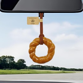 Alkaline Bread Car Hanging Accessories, Car Rear View Mirror Charm, Cute Auto Interior Pendant Ornament, Car Handmade Lucky Decoration for Women Girls (Twisted Circle Bread)