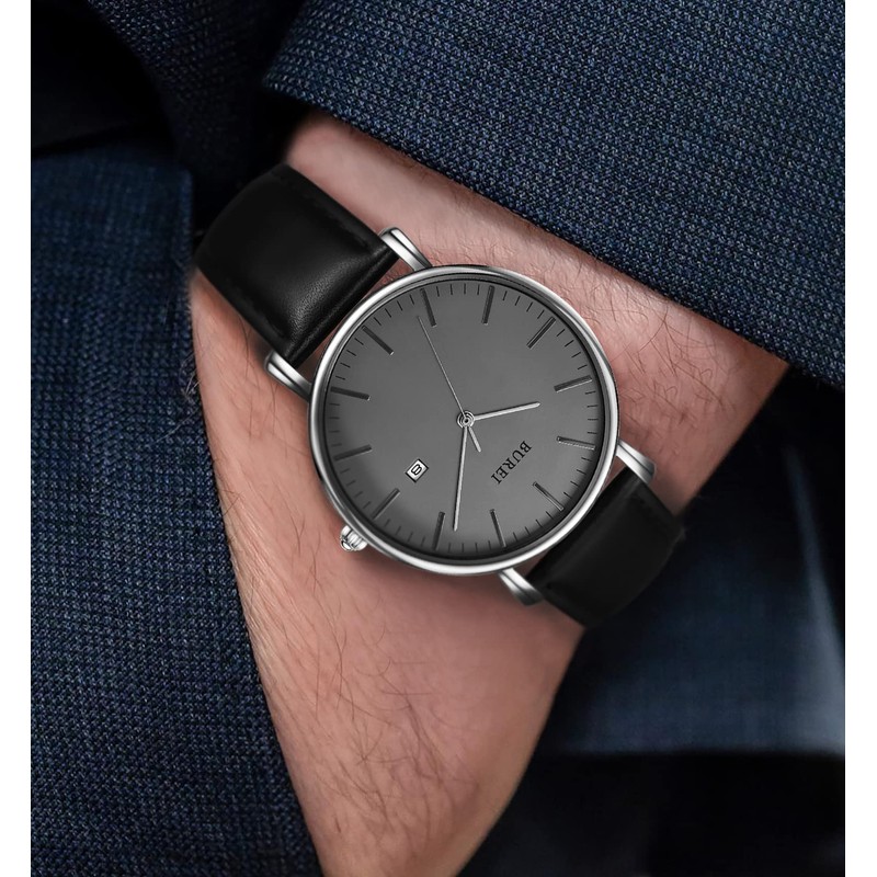 BUREI Stylish Men's Watches Minimalist Ultra Slim Date Large Face