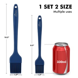 HOTEC 2 pieces Set Basting Brushes Silicone Heat Resistant Pastry Brushes Spread Oil Butter Sauce Marinades for BBQ Grill Barbecue Baking Kitchen Cooking BPA Free Dishwasher Safe (Classic Blue)