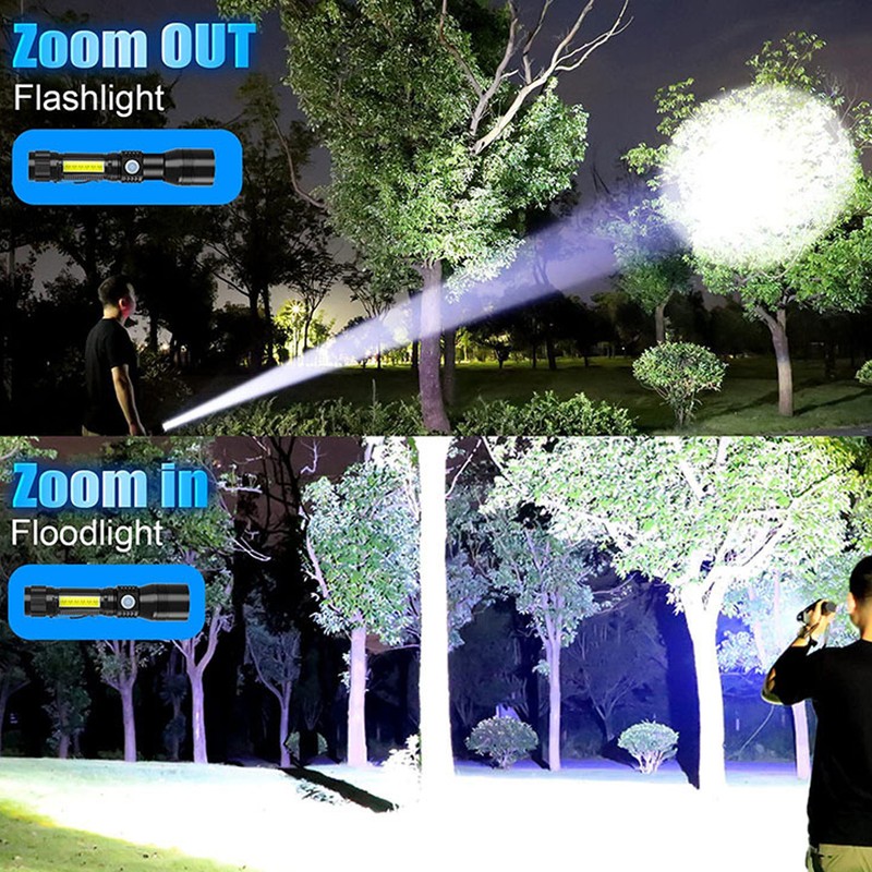 LED Flashlight Rechargeable Torch LED Pocket Flashlight with COB Light