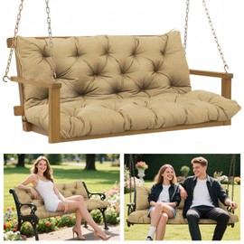 BFWHQ Fade Resistant Porch Swing Cushions Outdoor 60 inch Waterproof Extra 5" Thick 3 Seater Replacement Swing Cushions with Backrest and Ties for Patio Garden Furniture(Khaki 60×40×5inch)