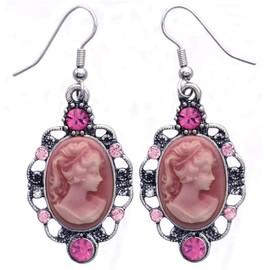 Pink Cameo Drop Dangle Earrings Fashion Jewelry