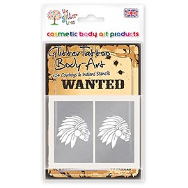 Cowboys and Indians glitter tattoo stencils - Ideal for all types of temporary body art - Pack of 24 x 12 Unique designs in each pack. Perfect for birthdays, parties and events.