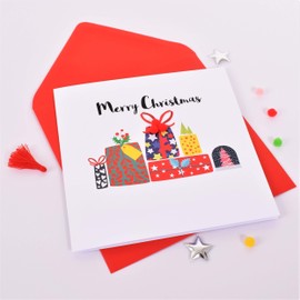Embellished Christmas Greeting Card, Merry Christmas, Pile of Presents