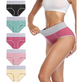 wirarpa Women's Cotton Underwear High Waist Briefs Ladies Soft Breathable Panties Full Coverage Underpants 5 Pack XX-Large