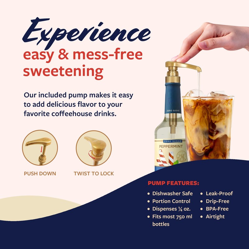 Torani Zero Sugar Puremade Syrup, Peppermint Flavoring for Drinks, Glass