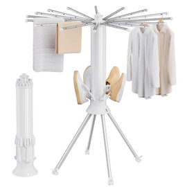 4-Legged Clothes Drying Rack Foldable, Portable Laundry Drying Racks, Outdoor Collapsible Drying Rack Clothing with 4 Pulleys and Anti-Slip Holes, Aluminum Indoor Dry Rack for Clothes, Shoes, Towel