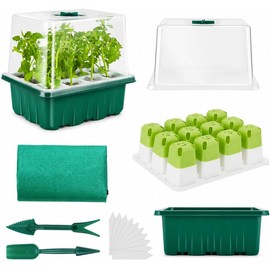 Bandeja Germinadora Bandeja de Germinación para Bandeja de Semillero Bandeja de Siembra Casera con Drenaje en Material Plástico y Silicona Adecuada para Oficinas y Terraza, Verde y Blanco