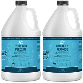 12% Hydrogen Peroxide Solution - (Just Food-Grade H2O2 & Water!) - Ecofriendly Natural Cleaning Solution for Kitchen, Bath, Laundry, and More - HDPE Bottle with Child-Safe Cap USA Made (2, 1 Gallon)