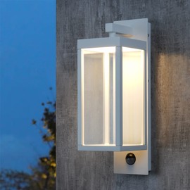 Inowel Motion Sensor Outdoor Wall Sconce Light White Exterior IP54 Waterproof Modern Wall Light Fixture Kit LED Wall Mount Lamp Lantern Light for Porch Entryway 13W 750Lm 3000K