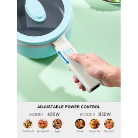 Hot Pot Electric With Steamer, 1.6L Ramen Cooker Non-Stick Sauté Pan for Steak, Egg, Fried Rice, Ramen, Oatmeal, Soup, Portable Personal Perfect Suit Dorm Room and Apartment (Aqua)