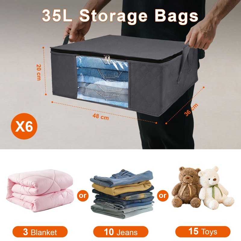 Withosent Pack of 6 35L Large Storage Bag Cupboard Organiser