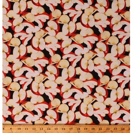 Cotton Sliced Apples Apple Gala Harvest Food Fruit Red Cotton Fabric Print by The Yard (D473.27)