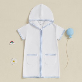 Nituyy Toddler Girls Boys Swim Cover Up Terry Cloth Swimsuit Coverup Wraps Zipper Bathing Suit Pool Beach Poncho Cover-Ups (Blue, 5-6T)