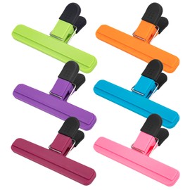 OWLKELA Chip Clips, 6 Pack Colors Wide Open Bag Clips for Food Storage, Heavy Duty Seal Grips Plastic Food Clips For Snack, Food Packages (6 inch x 3.4 inch)