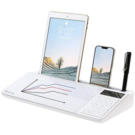 Homde Glass Desktop Whiteboard with Calculator Dry Erase Board Keyboard Tablet Stand Desk Organizer with Dotted Surface