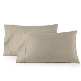 Pizuna Percale Cotton Pillow Cases Queen Size Set of 2 Simply Taupe, 100% Long Staple Cotton Crisp Percale Weave with Stylish 4 inch Hem (Combed Simply Taupe Cotton Pillow Cases Queen)
