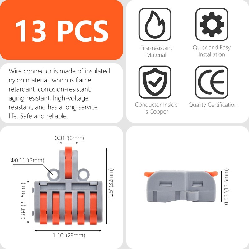 XALXMAW 13 Pcs Lever Wire Connectors, 1 in 5 Out