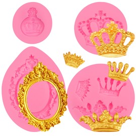 Moldes de silicona para fondant, 4 unidades, para manualidades, diseño de corona de silicona para marco clásico, decoración de tartas, cupcakes, azúcar, resina polimérica, arcilla artesanal, joyería