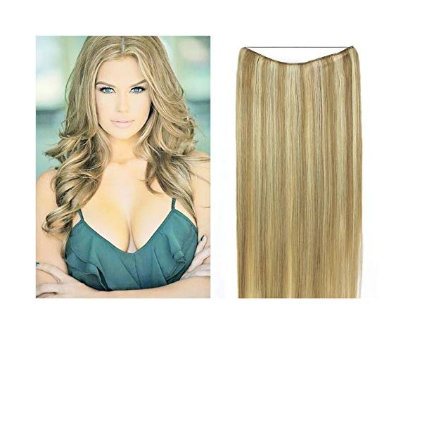 Halo Miracle Invisible Wire Flip In Secret Hair Extensions 100g 22" 100% Remy Premium Grade Human Hair # 16 / 613 Honey Blonde Mix Lightest Blonde