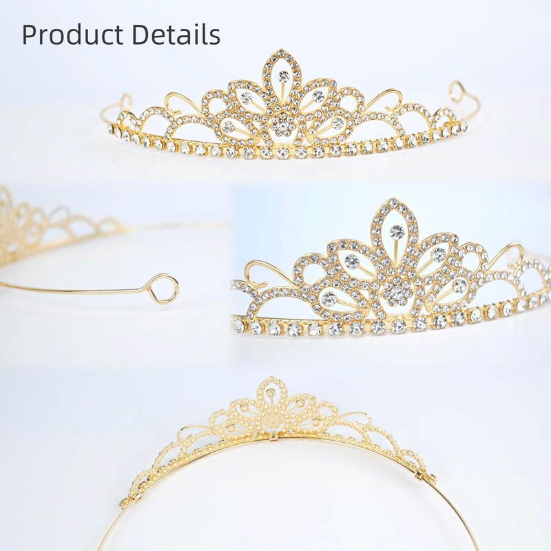 Fosrisix Flower-Shaped Gold Tiara Queen Sparkling Rhinestone Princess Crown for