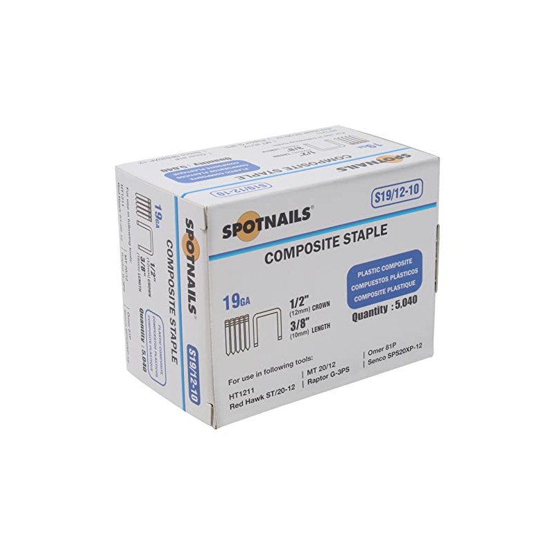 Spotnails S19/12-10 19GA 1/2" Crown x 3/8" Leg Composite Staples