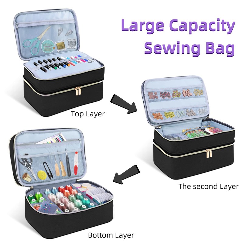 Sewing Supplies Organizer Bag, Double-Layer Sewing Box Organizer Accessories Storage