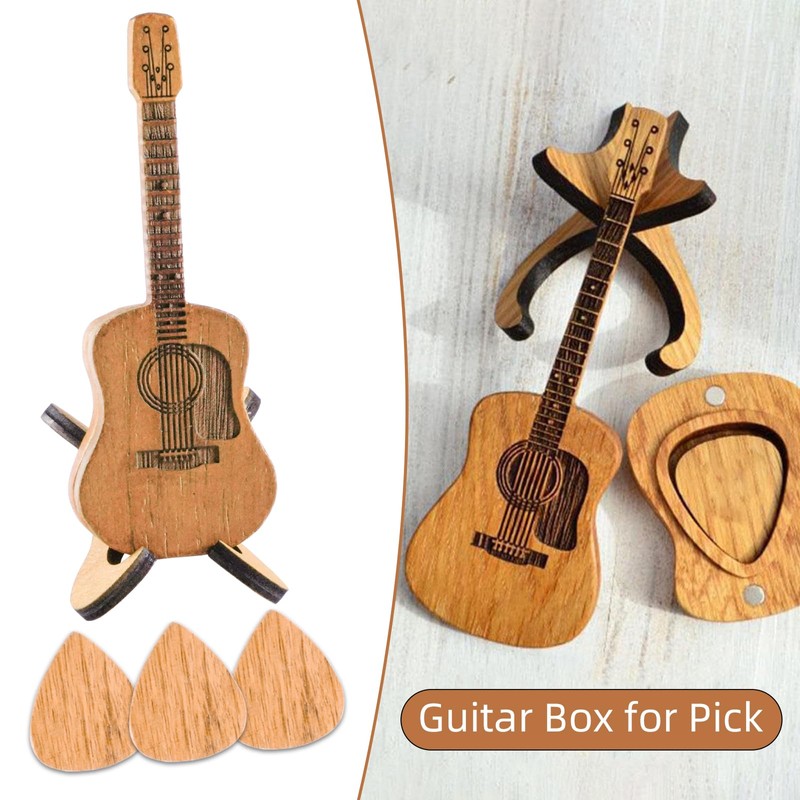 NAESM Wooden Guitar Pick Box with Stand - 6 Pcs