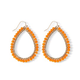 Bohemian Boho Beaded Teardrop Dangle Drop Earrings Hollow Sparkly Crystal Gold Wire Wrapped Crystal Earrings for Women Statement Jewelry-orange