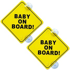 XPEX Pack of 2 Baby On Board Stickers Car Warning Signs Safety Car Sign with Double Suction Cups Baby in Car Sticker for Car Window Reusable