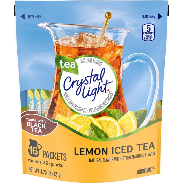Crystal Light Natural Lemon Iced Tea 16 Pitcher Packs Makes 32 Quarts - 2 Pack