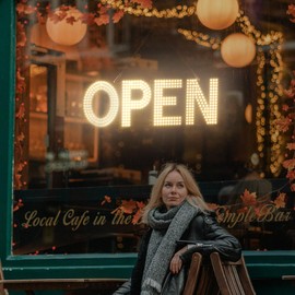 lulixilul LED Open Sign for Business,22"x7" Dimmable Brightness Large Electric Light Up Sign, Hanging Installation for Store Restaurant Office Bar Hotel Salon (warm white)