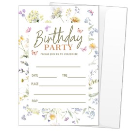 RPLCSPC Floral Birthday Party Invitations for Women Girls Boys Kids, 20 Pack Birthday Invitation Cards with Envelopes, Party Supply Decorations for Baby Shower Birthday Party, 4" x 6"-A06