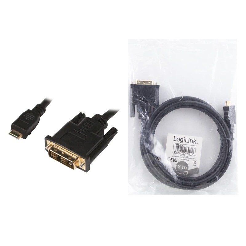 LogiLink CHM004 Mini-HDMI auf DVI-D Kabel 2m mit Rändelschrauben