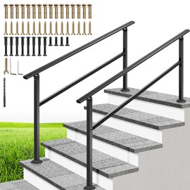 VIVOHOME 2-Pack 5 Step Hand Rails for Outdoor Steps, Galvanized Steel Railing, Black Oval Exterior Hand Railing for Porch, Deck, or Indoor Stairs, Railing Kit