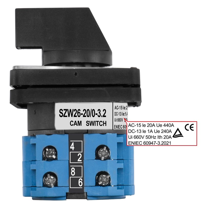 Heschen Universal Rotary Cam Selector Change Overswitch, SZW26-20/0-3.2, 660V 20A,