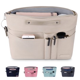 HyFanStr Handbag Organiser with Zip Pocket, Waterproof Polyester Bag-in-Bag Organiser, Bag Organiser, Inner Pockets for Handbags, Beige (XS)