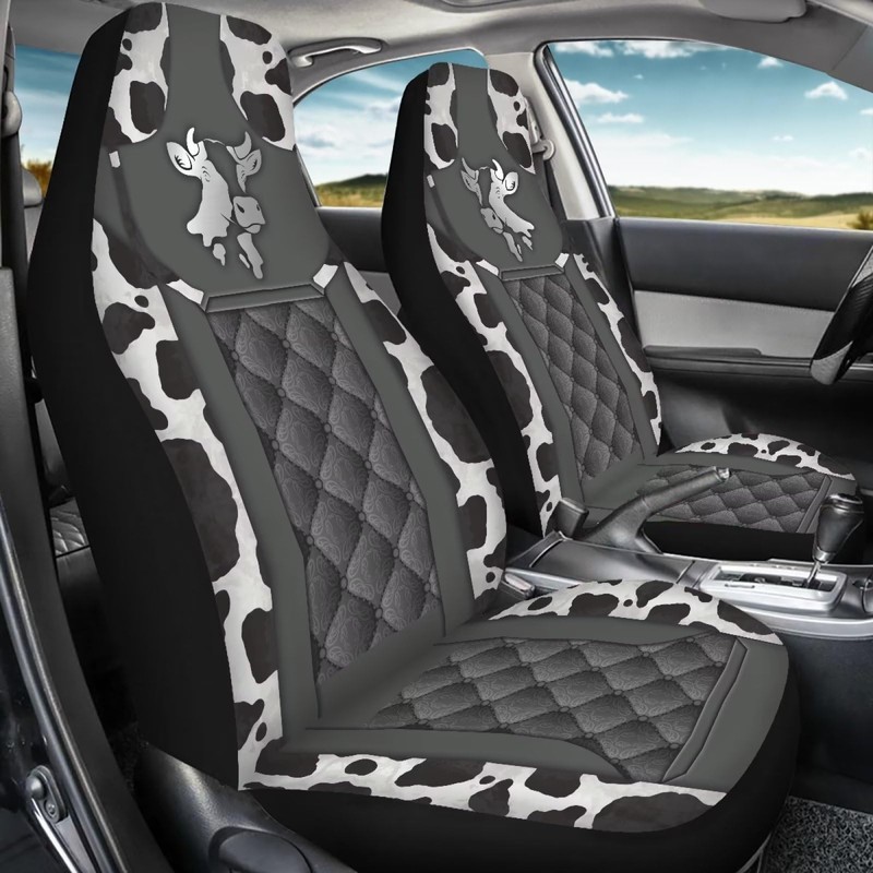 Poceacles Cow and Diamond Pattern Print Car Seat Covers 2pcs/Set