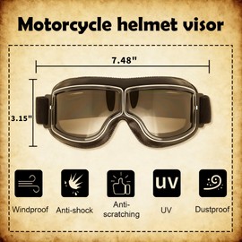 Leiwee Occhiali Moto Vintage, Occhiali da Moto Antivento e AntiUV, Occhiali Motocross con Lenti Antigraffio e Antiappannamento, per Moto Bici Scooter (Nero)
