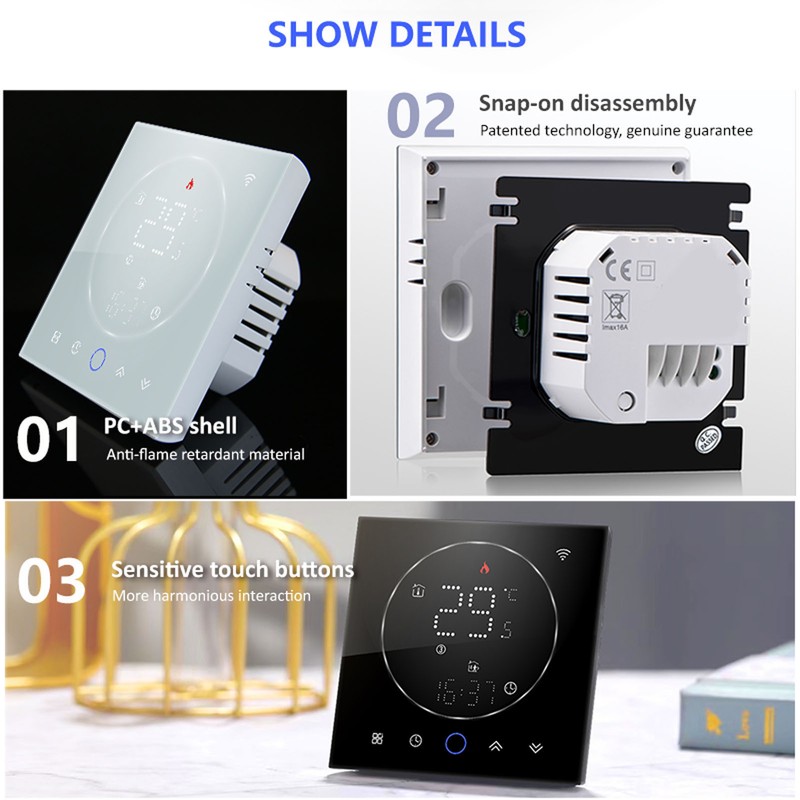 Programmable Smart Home Thermostat AC95~240V Voice Control LED Screen IP20