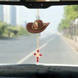 AutoZubehör zum Aufhängen Cowboyhut,Auto Hänge Anhänger Ornament Hut Auto-Spiegelaufhängung Kristallkreuz aus Kristall Car Accessory Rückspiegel Innen Dekoration Cowgirl Spiegel Zubehör Geschenke